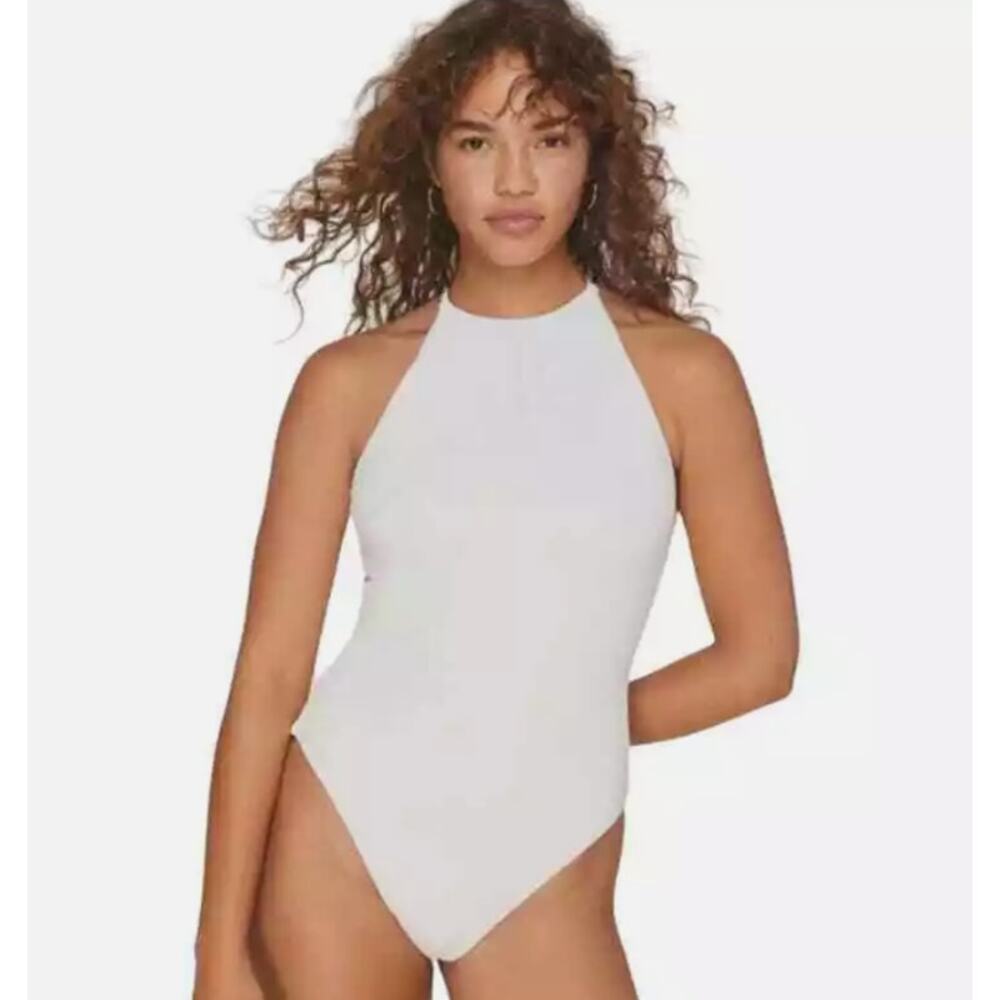 Andie Asbury Rib One Piece Swimsuit Coco White Women's Medium